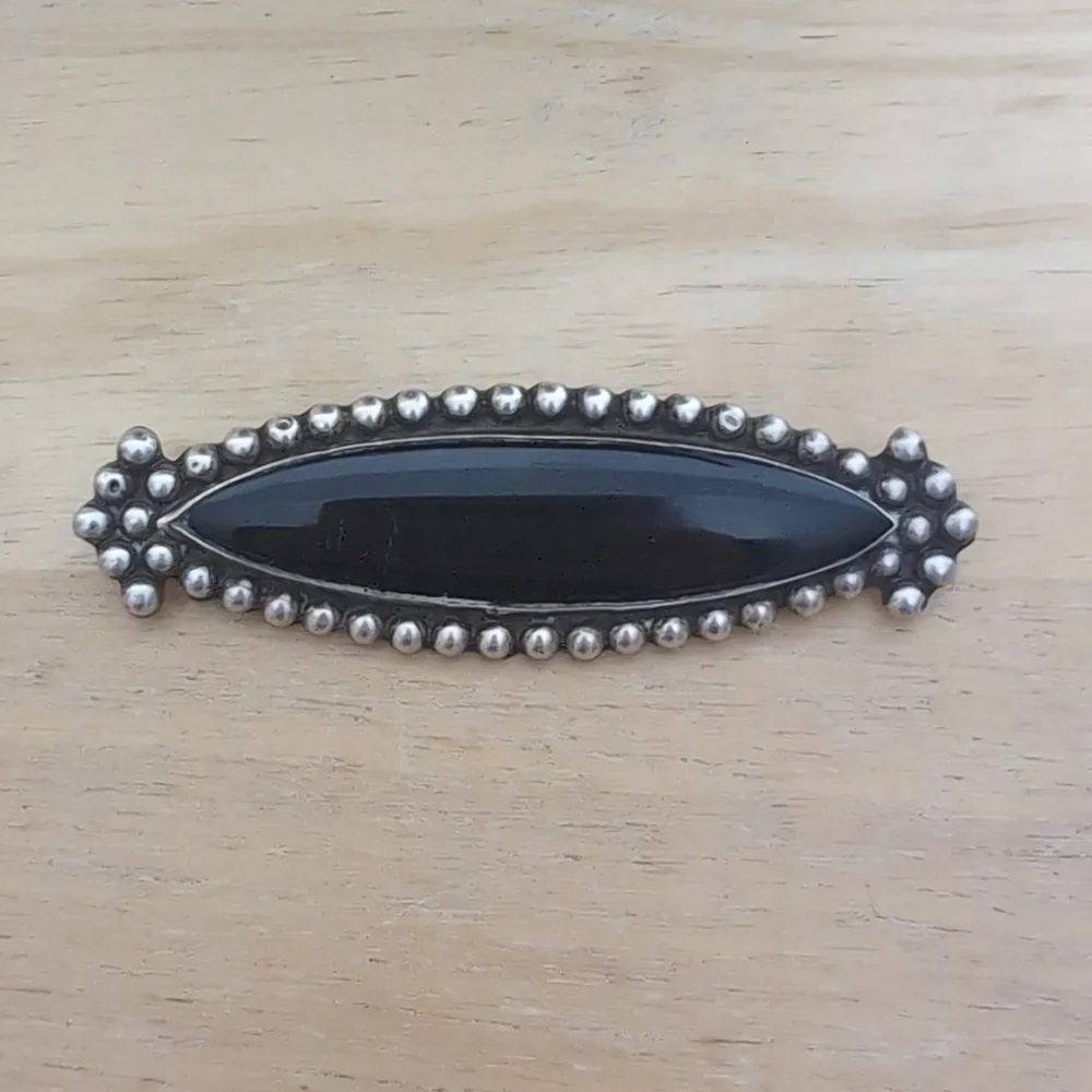 Large Onyx Sterling Silver Oblong Pin Brooch